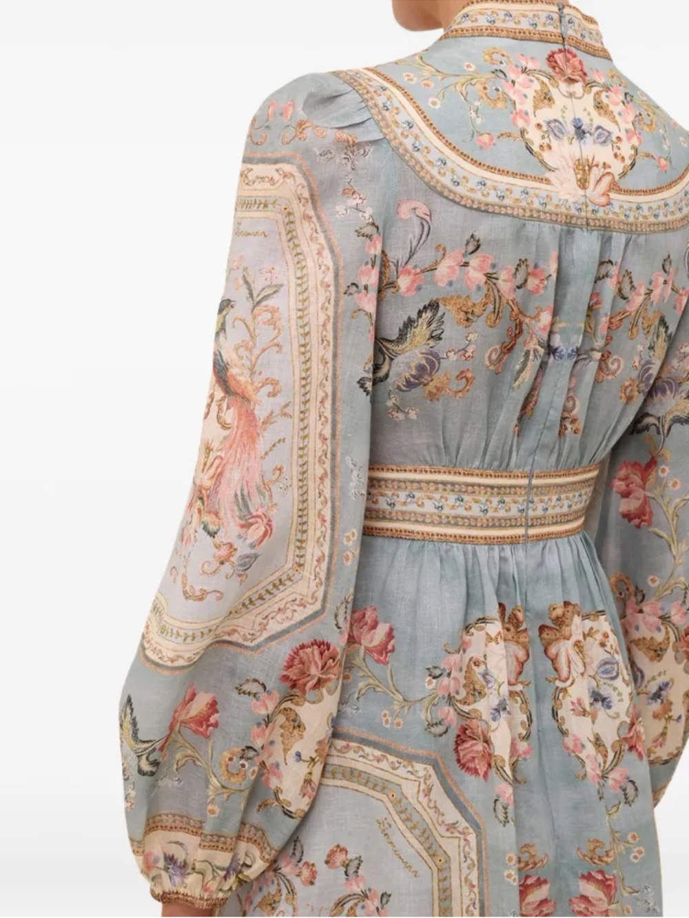 Zimmermann Roselight Plunge Long Sleeve Linen & Silk Midi Dress Floral Paisley - Picture 8 of 13